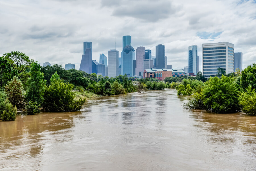 Bayou River with downtown Houston