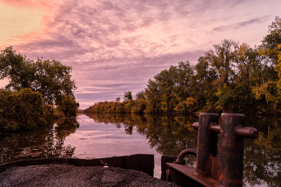 Sunset on Mohawk River in Utica, New York
