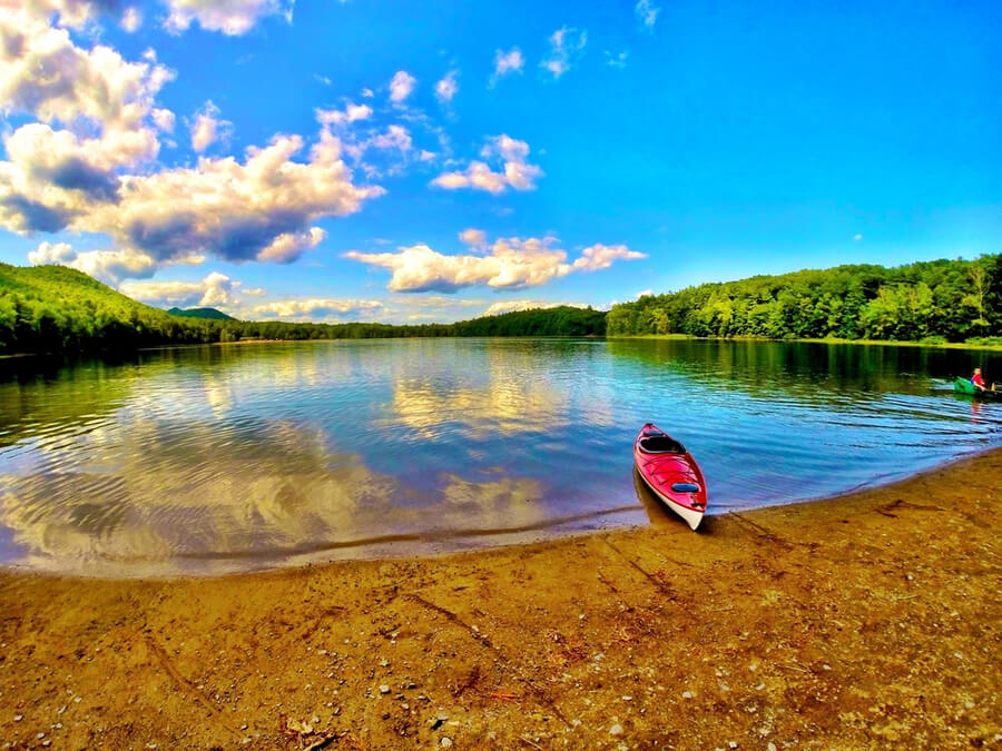 Kayaking on a lake in New York State