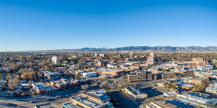 Fort Collins downtown aerial panorama