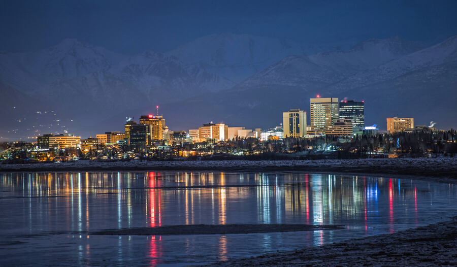Anchorage skyline with Cook Inlet reflection